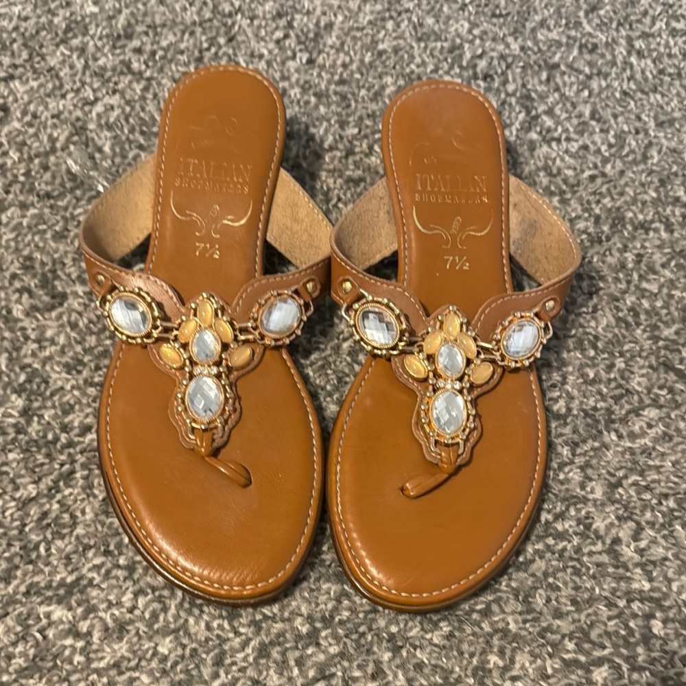 Italian Shoemakers Brown Sandals with Crystal Accents